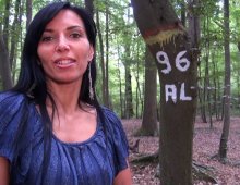 11517 - Femme coquine exhibe ses seins en forêt